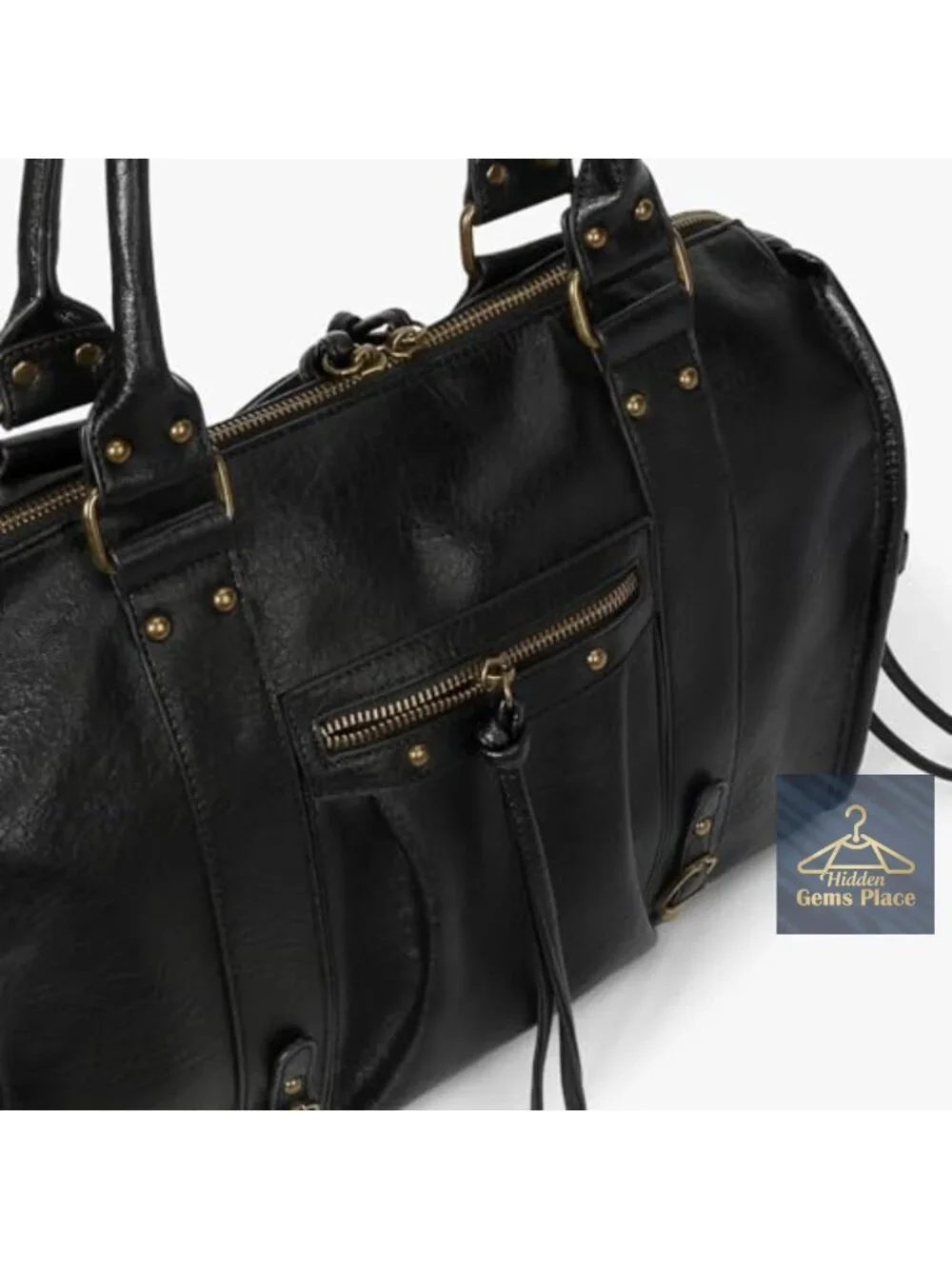 Vegan Leather Tote Bag Hobo with Studs Fringe Adjustable Crossbody Strap